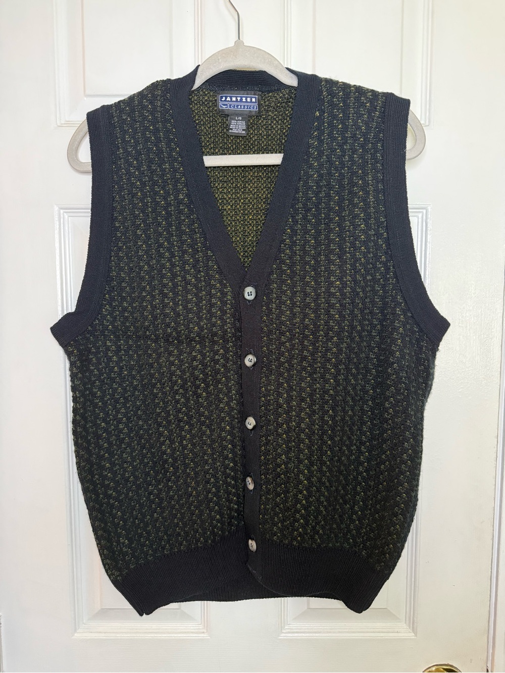 Jantzen Men’s Navy Blue and Green Knit Button Vest